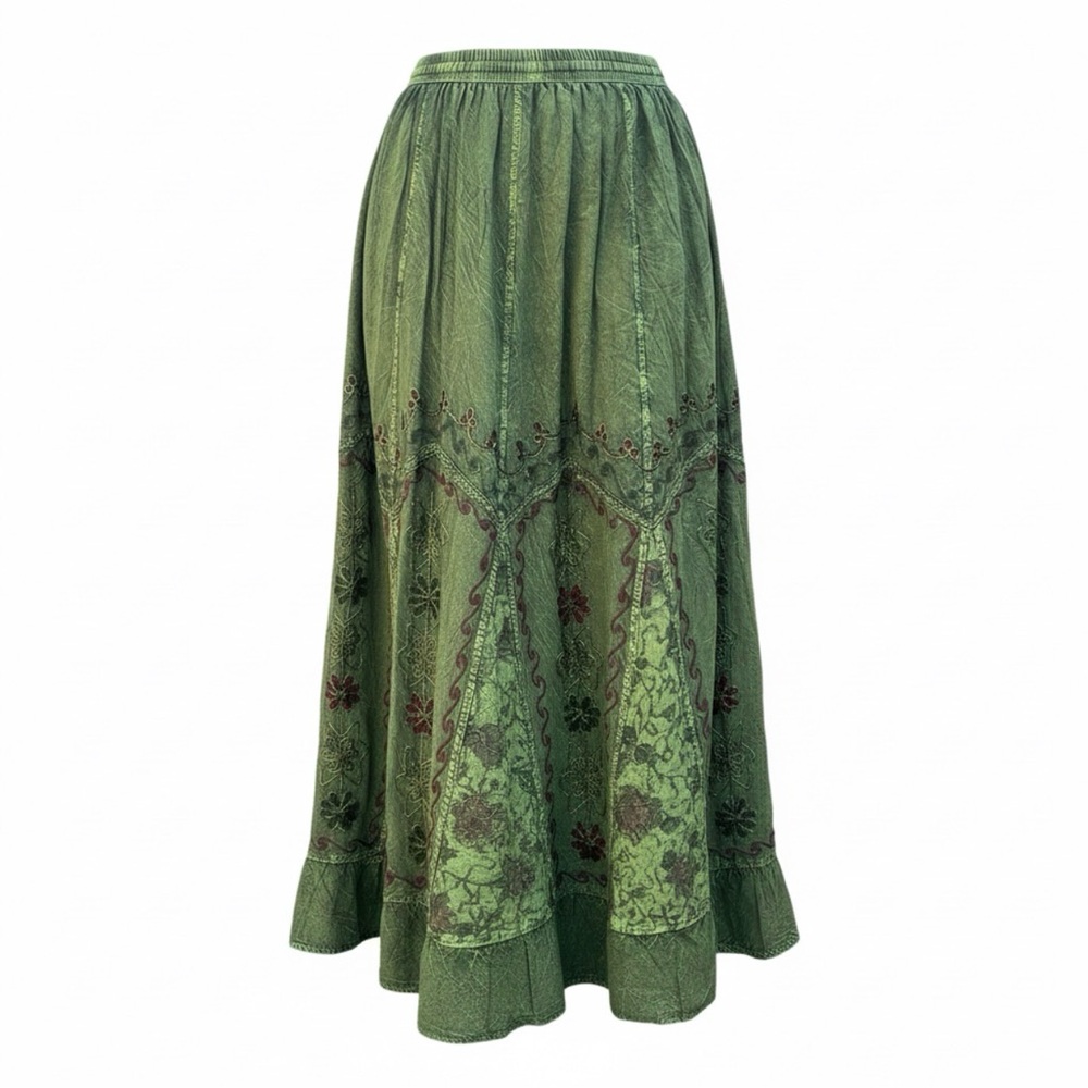 Chic Olive Maxi Skirt with Floral Accents - Picture 9 of 12